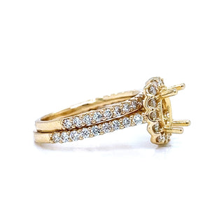 Natural Mined Round Diamond Halo Semi-Mount Fits 8.00 mm Bridal Ring Yellow Gold