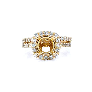 Natural Mined Round Diamond Halo Semi-Mount Fits 8.00 mm Bridal Ring Yellow Gold
