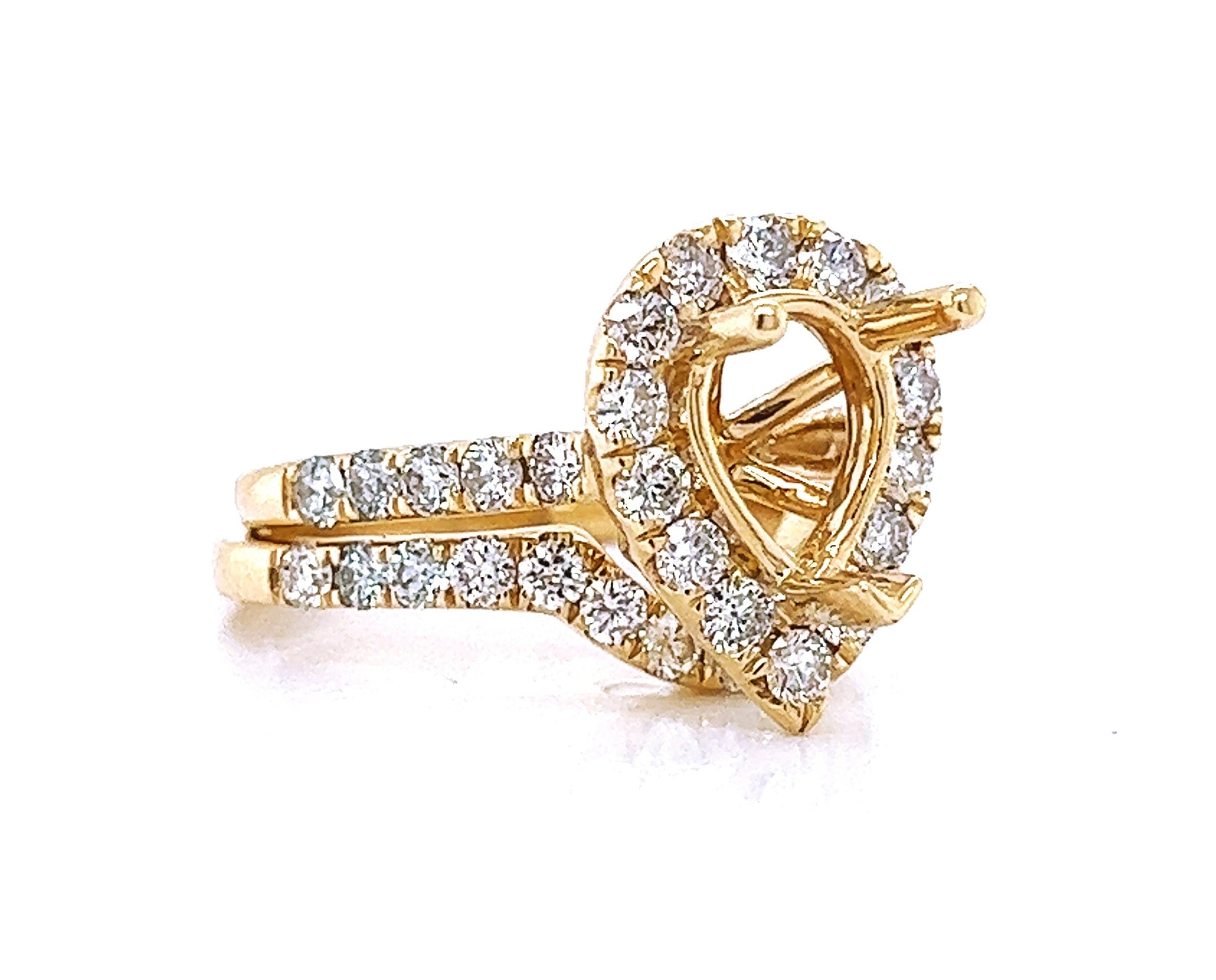 Semi-Mount Fits 9 x 6.5 mm with Natural Diamond Halo Bridal Band Ring, in Yellow Gold