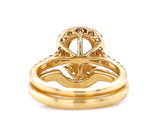 Natural Mined Round Diamond Halo Semi-Mount Fits 9 x 6.5 mm Bridal Band Ring Yellow Gold