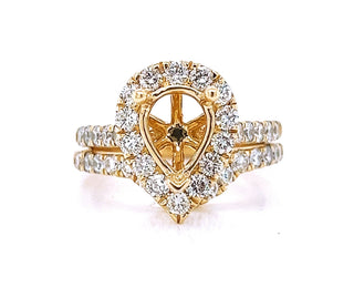 Semi-Mount Fits 9 x 6.5 mm with Natural Diamond Halo Bridal Band Ring, in Yellow Gold