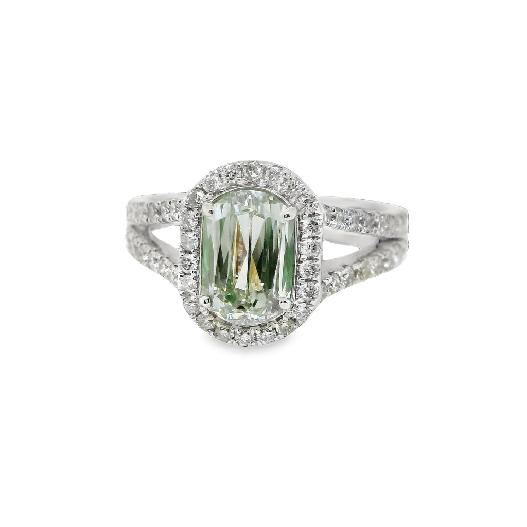 1.98 ct.t.w. Natural Cushion Cut Fancy Green Diamond Halo Ring, in White Gold