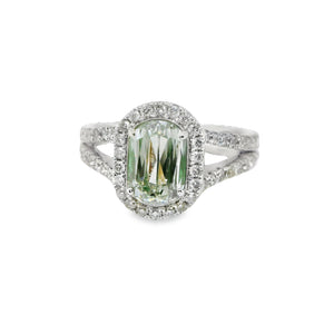 1.98 ct.t.w. Natural Cushion Cut Fancy Green Diamond Halo Ring, in White Gold