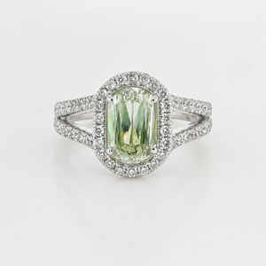 Natural Radiant Cut Fancy Green Diamond Halo Ring 18KT White Gold