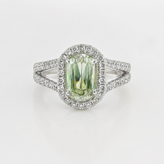 Natural Radiant Cut Fancy Green Diamond Halo Ring 18KT White Gold