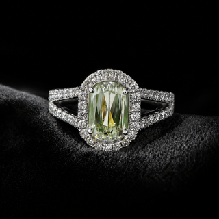 Natural Radiant Cut Fancy Green Diamond Halo Ring 18KT White Gold