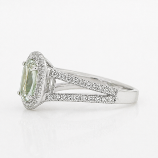 Natural Radiant Cut Fancy Green Diamond Halo Ring 18KT White Gold