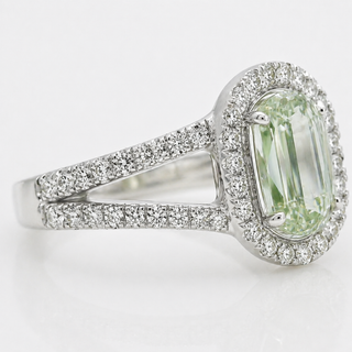 Natural Radiant Cut Fancy Green Diamond Halo Ring 18KT White Gold