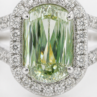 Natural Radiant Cut Fancy Green Diamond Halo Ring 18KT White Gold