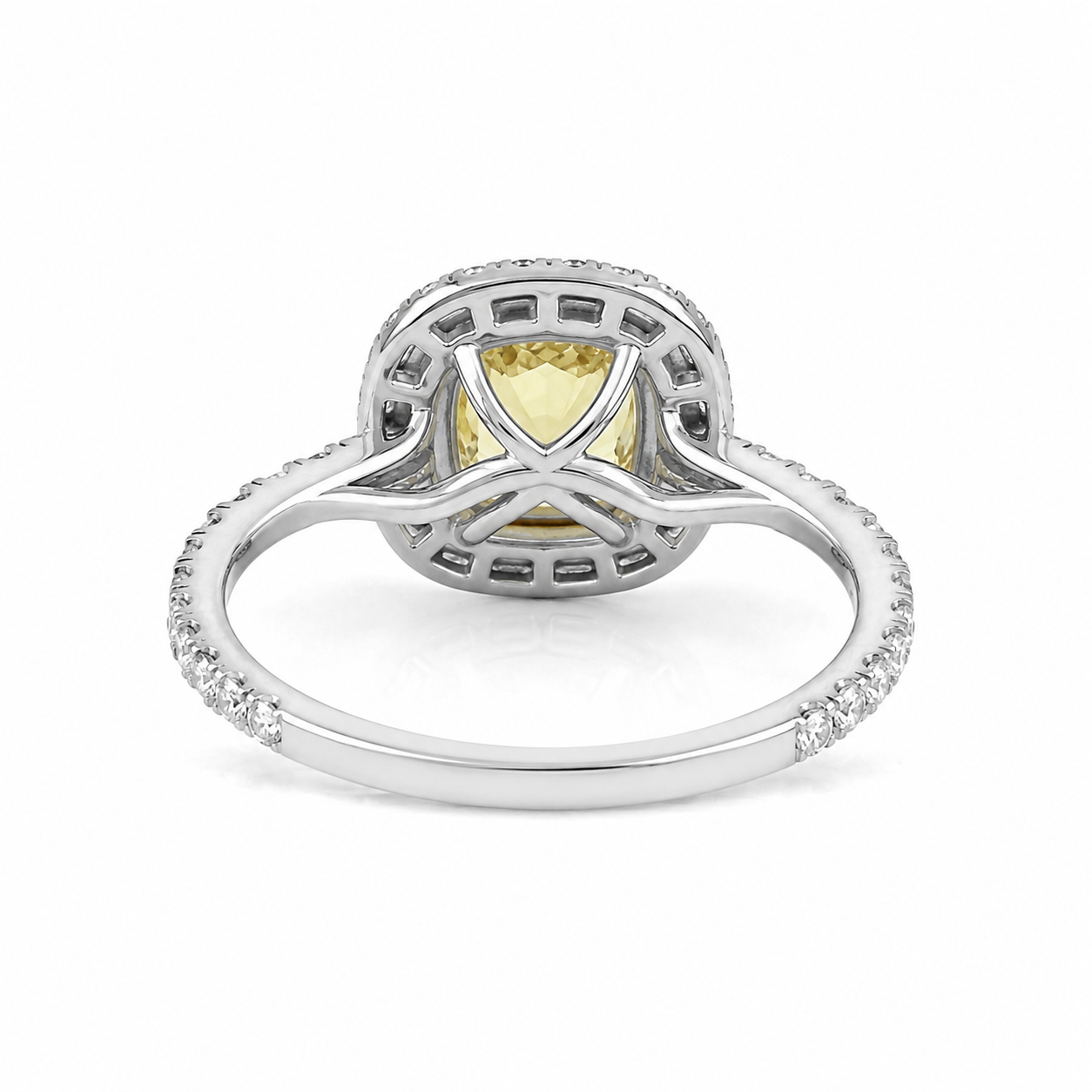 Natural Cushion Cut Fancy Yellow Diamond Halo Ring 18KT White Gold
