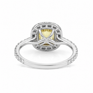 Natural Cushion Cut Fancy Yellow Diamond Halo Ring 18KT White Gold
