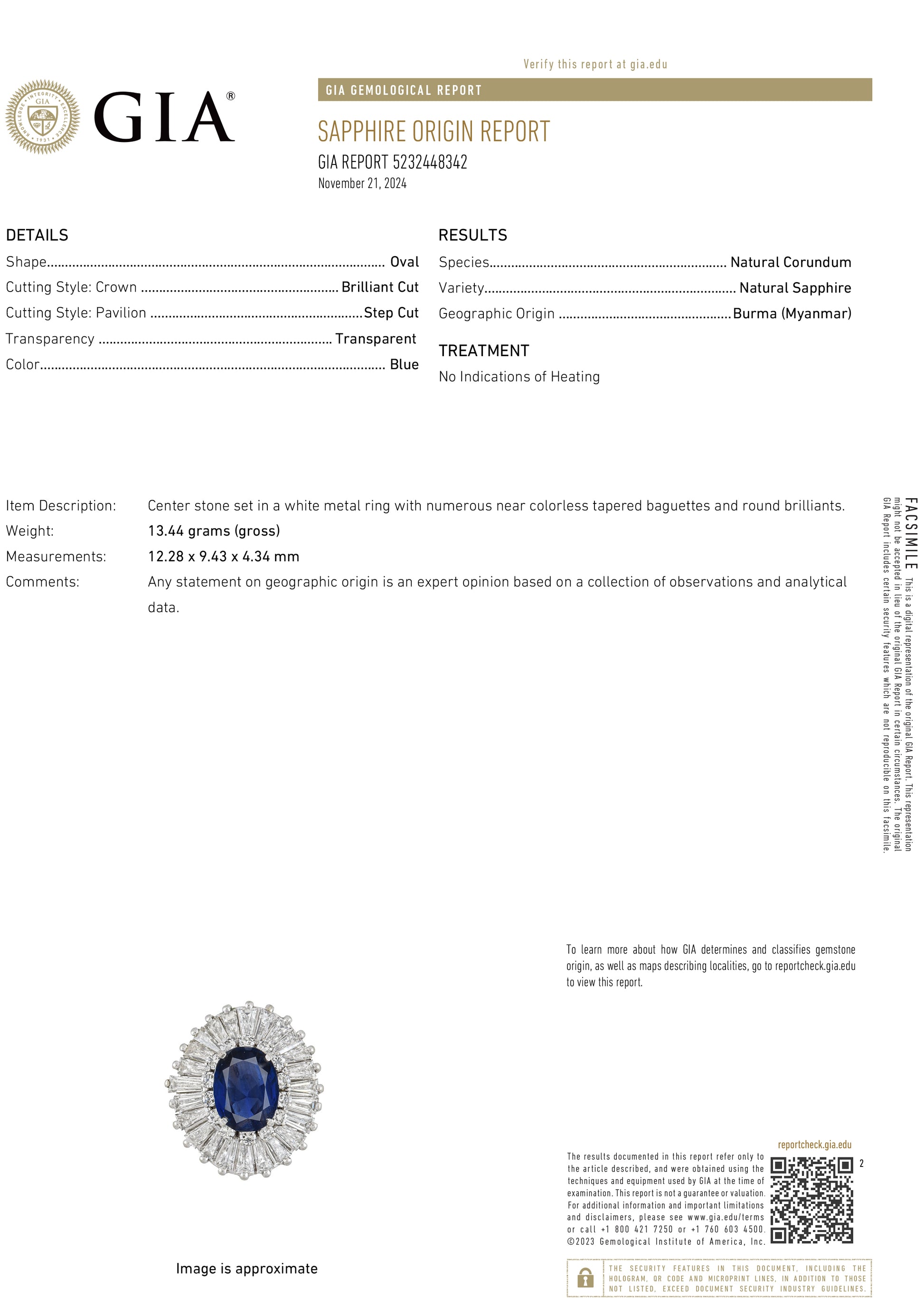 4.57 Carat Oval Cut No Heat Burma Sapphire GIA 5232448342