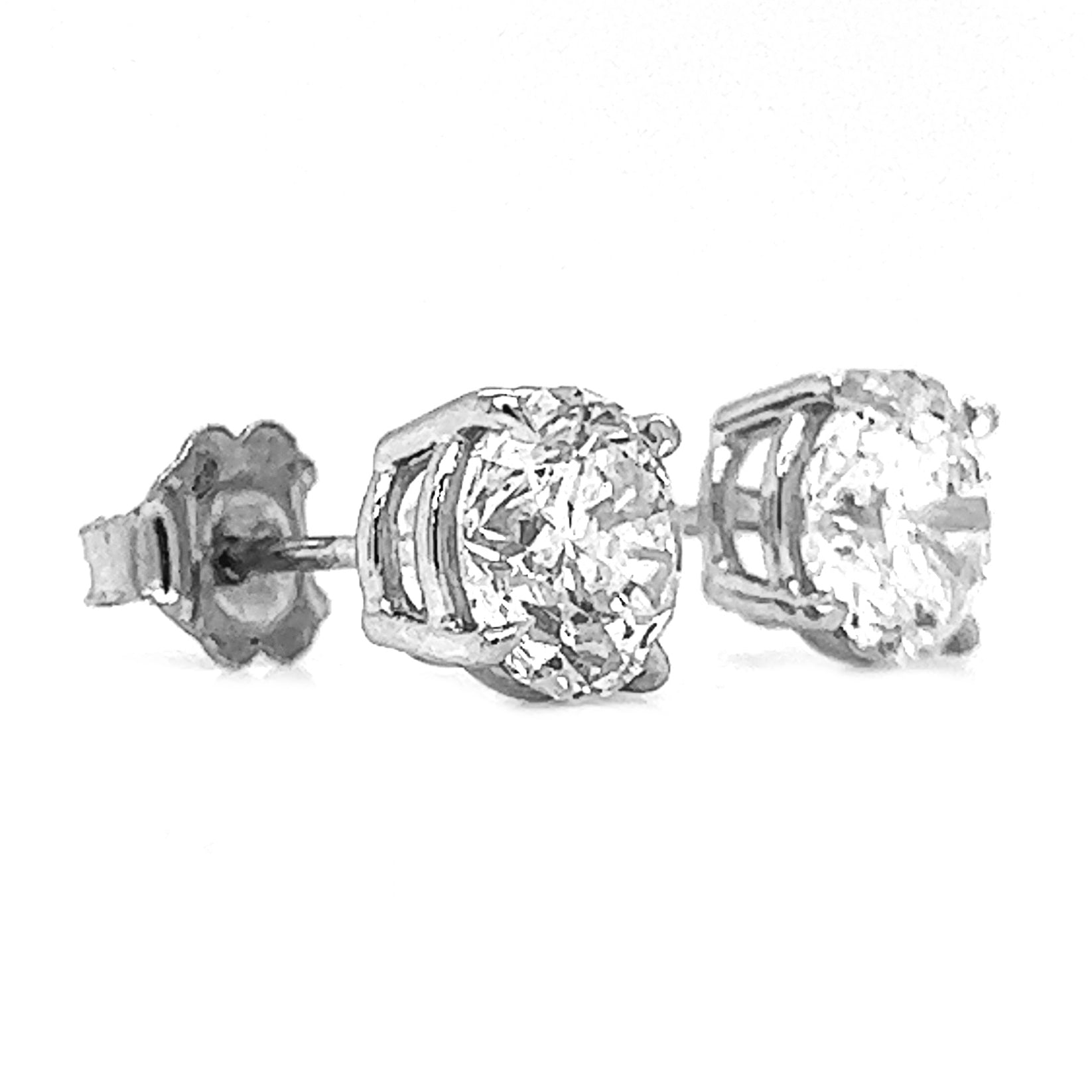 2 ct.tw. Natural Round Diamond Stud Earrings, in White Gold