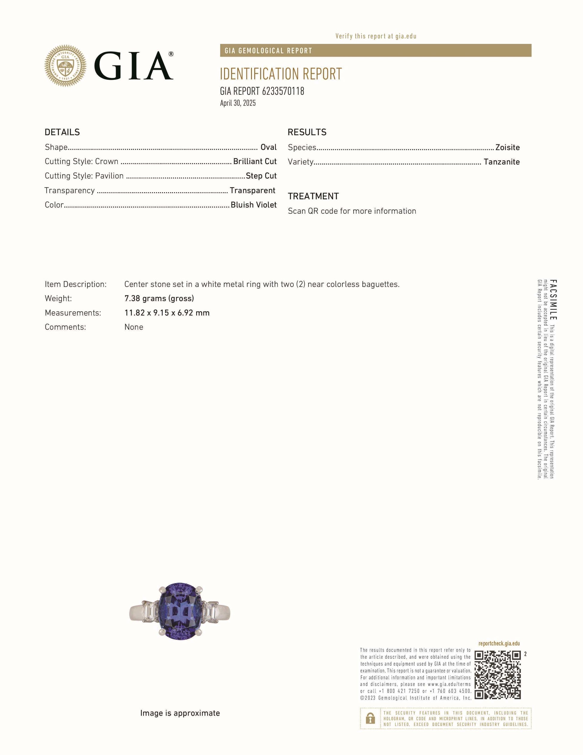 5.48 Carat Oval Cut Tanzanite GIA 6233570118