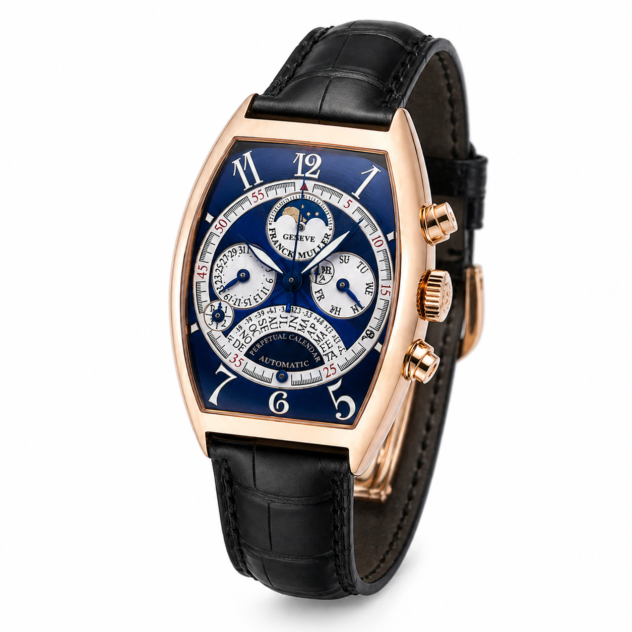 Franck Muller 6850 QPE 46x34 18K Rose Gold Perpetual Calendar Watch