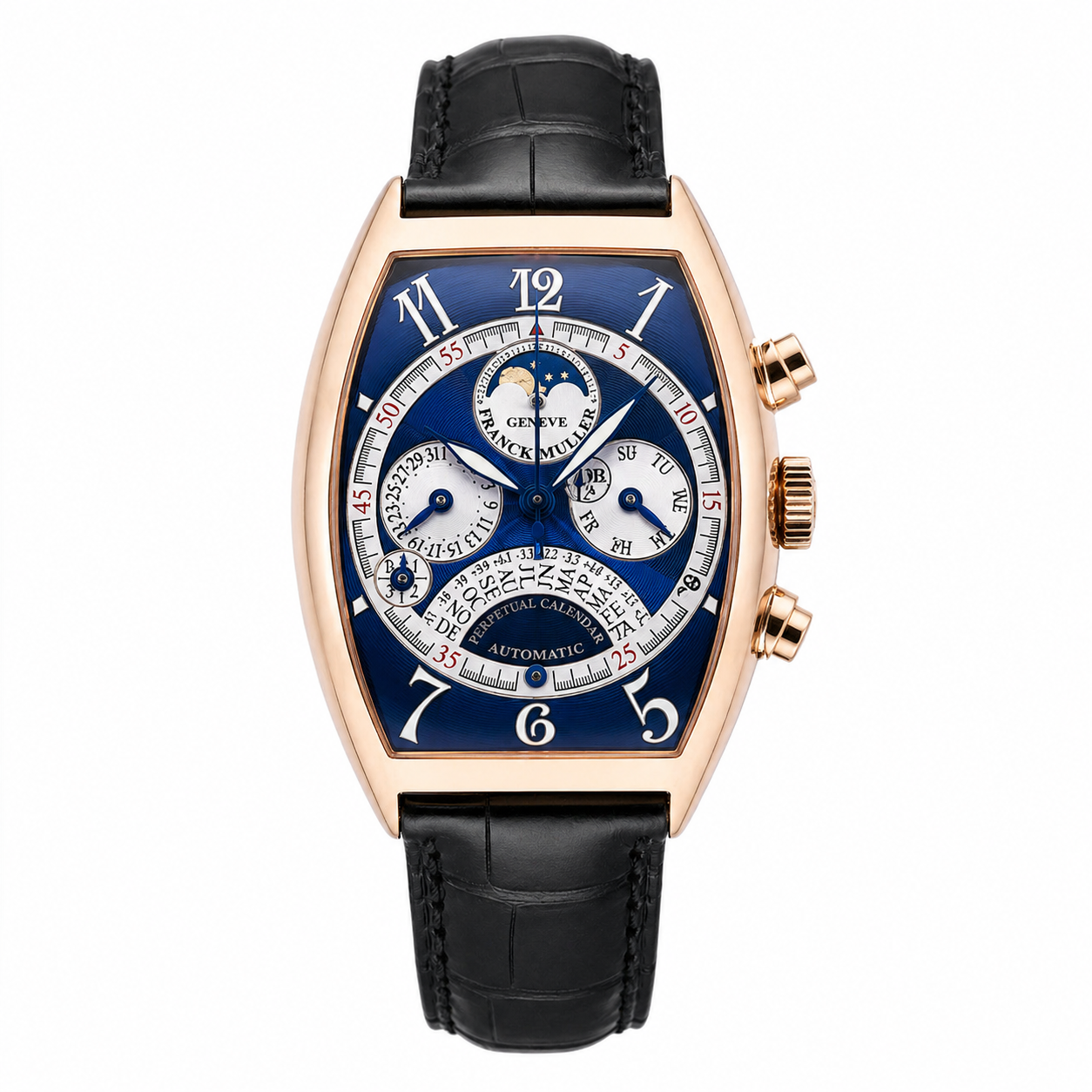 Franck Muller 6850 QPE 46x34 18K Rose Gold Perpetual Calendar Watch