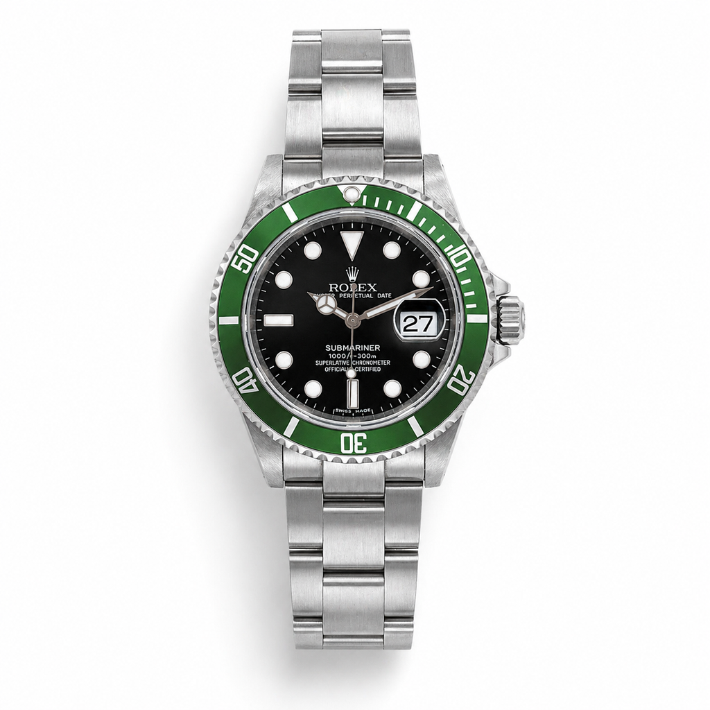 Rolex 50th Anniversary Green Submariner, D Serial, Complete Set