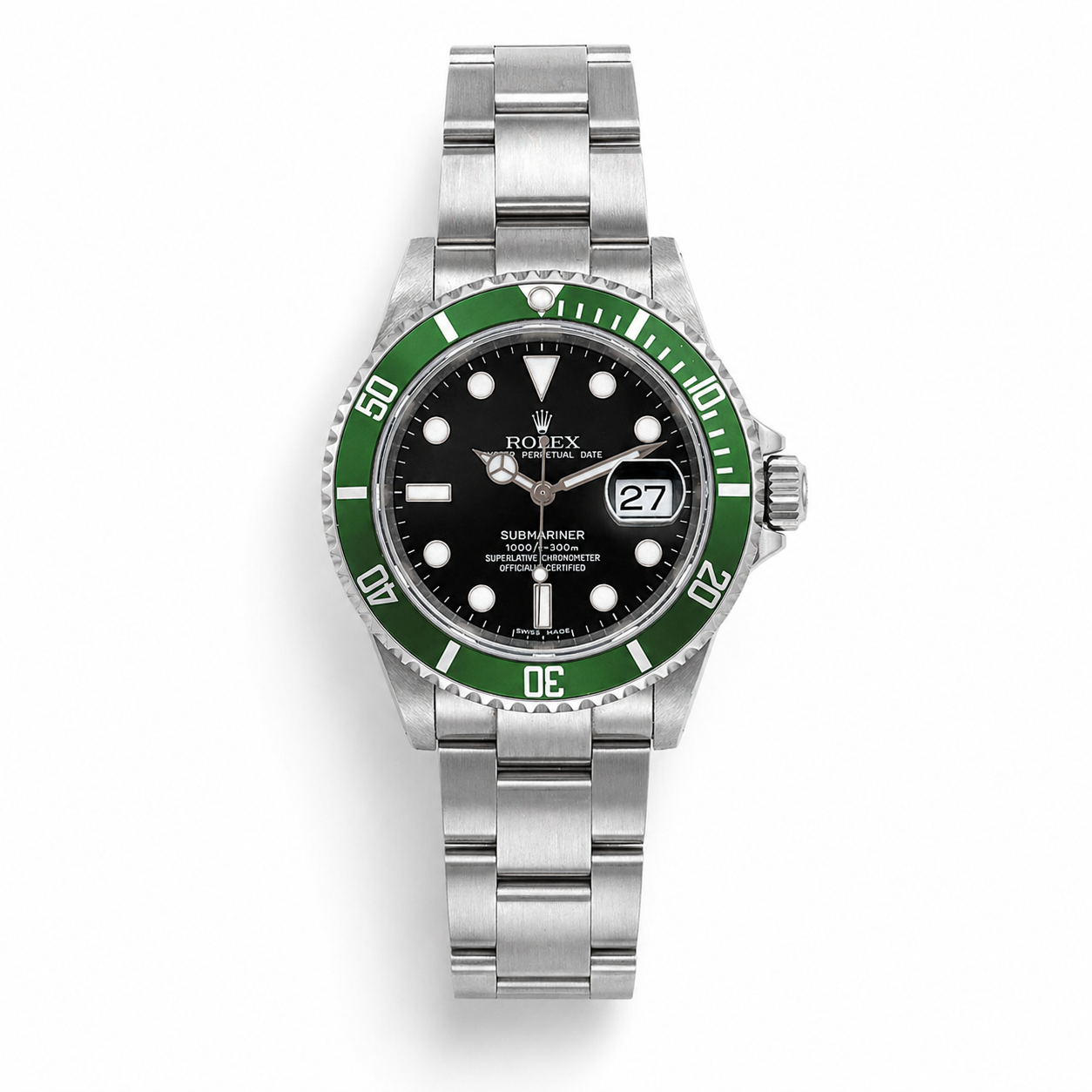 Rolex 50th Anniversary Green Submariner, D Serial, Complete Set