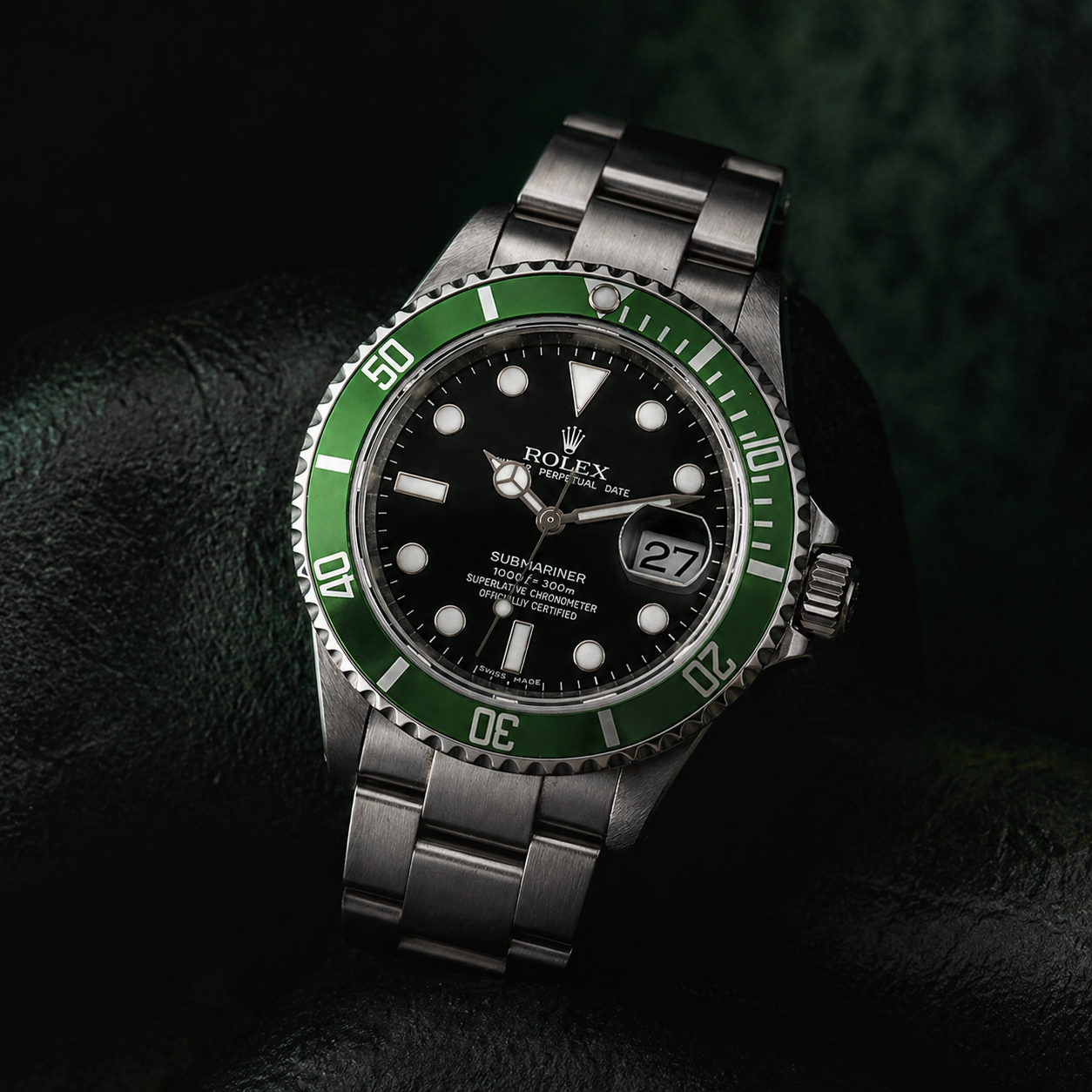 Rolex 50th Anniversary Green Submariner, D Serial, Complete Set