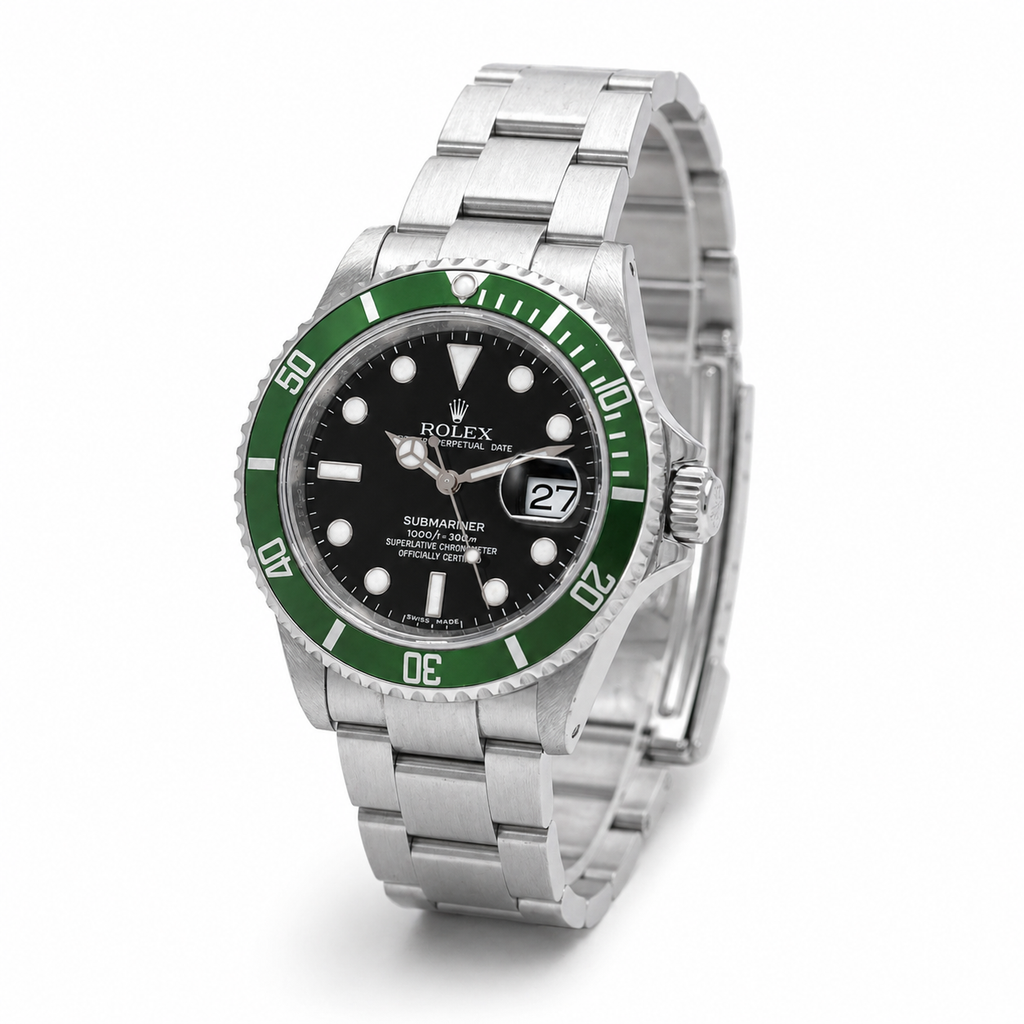Rolex 50th Anniversary Green Submariner, D Serial, Complete Set