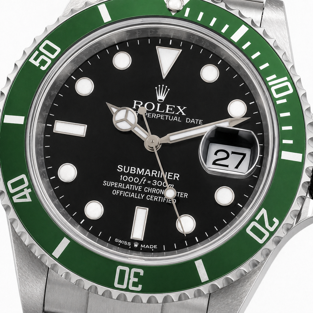 Rolex 50th Anniversary Green Submariner, D Serial, Complete Set