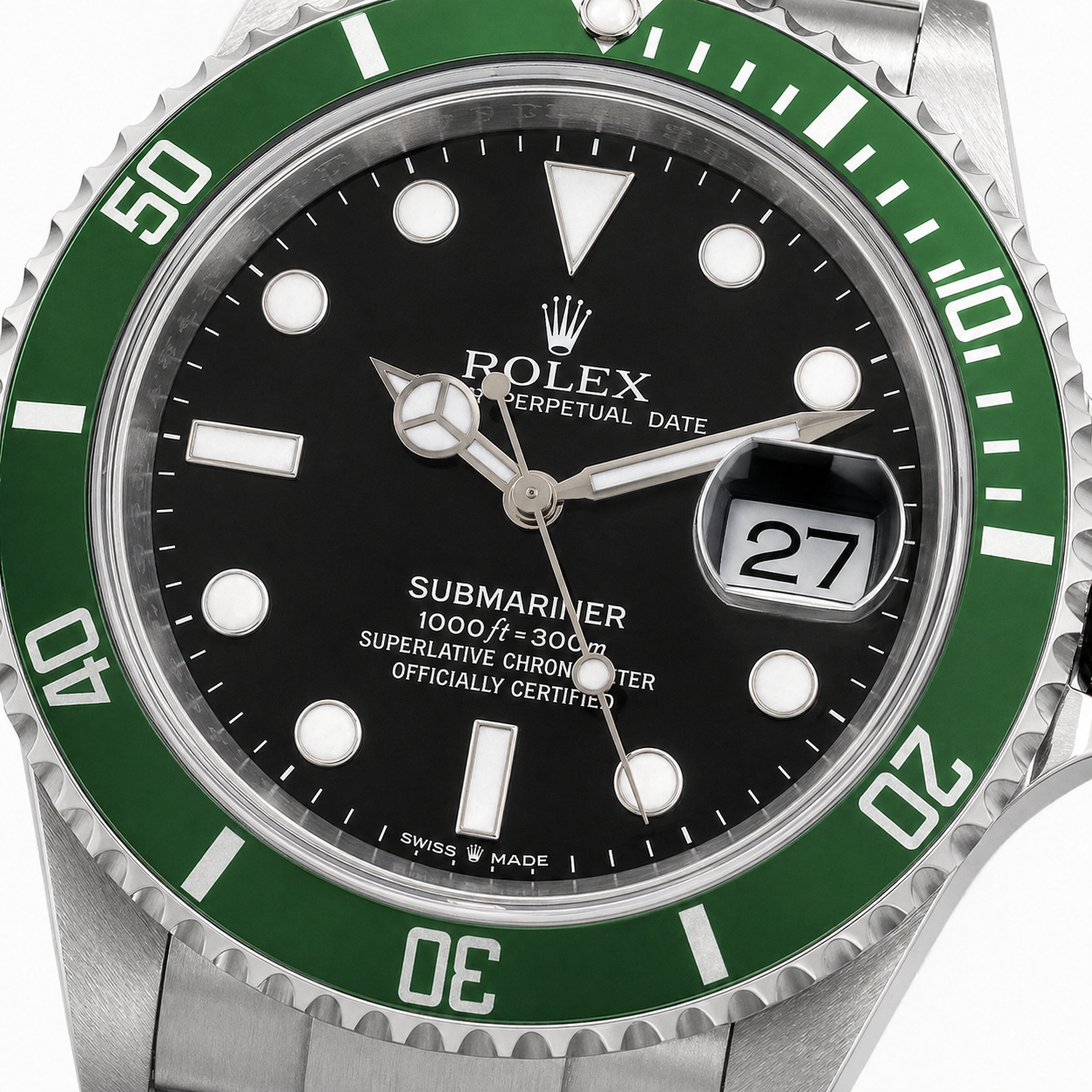 Rolex 50th Anniversary Green Submariner, D Serial, Complete Set