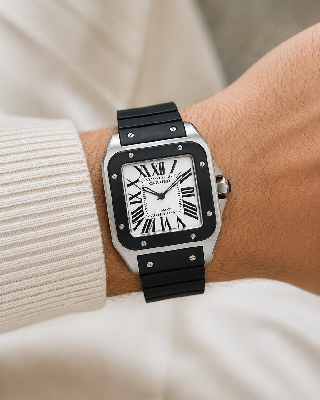 Cartier Santos 100 XL Stainless Steel Rubber-Clad Watch