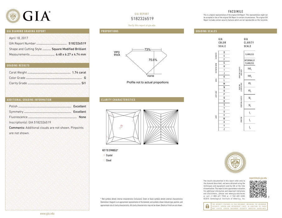 1.74 ct Diamond PR G SI1 (GIA) 5182326519