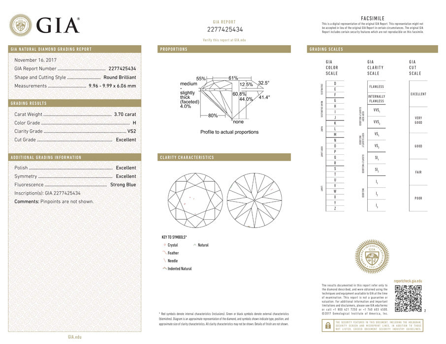 3.7 ct Diamond Round Cut H VS2 (GIA) 2277425434