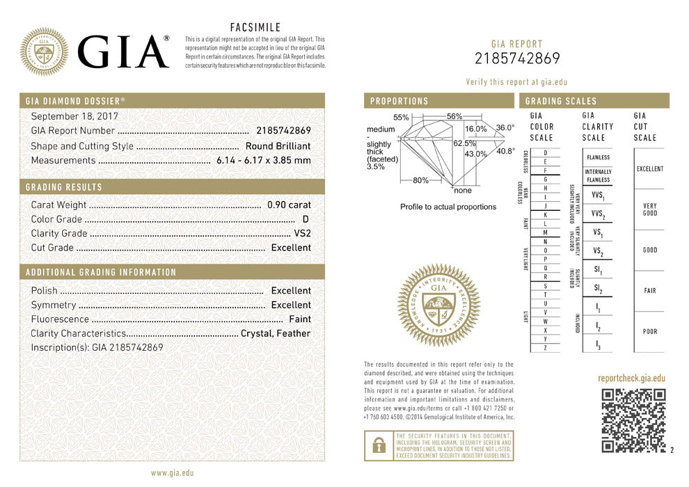 0.9 ct Diamond Round Cut D VS2 (GIA) 2185742869