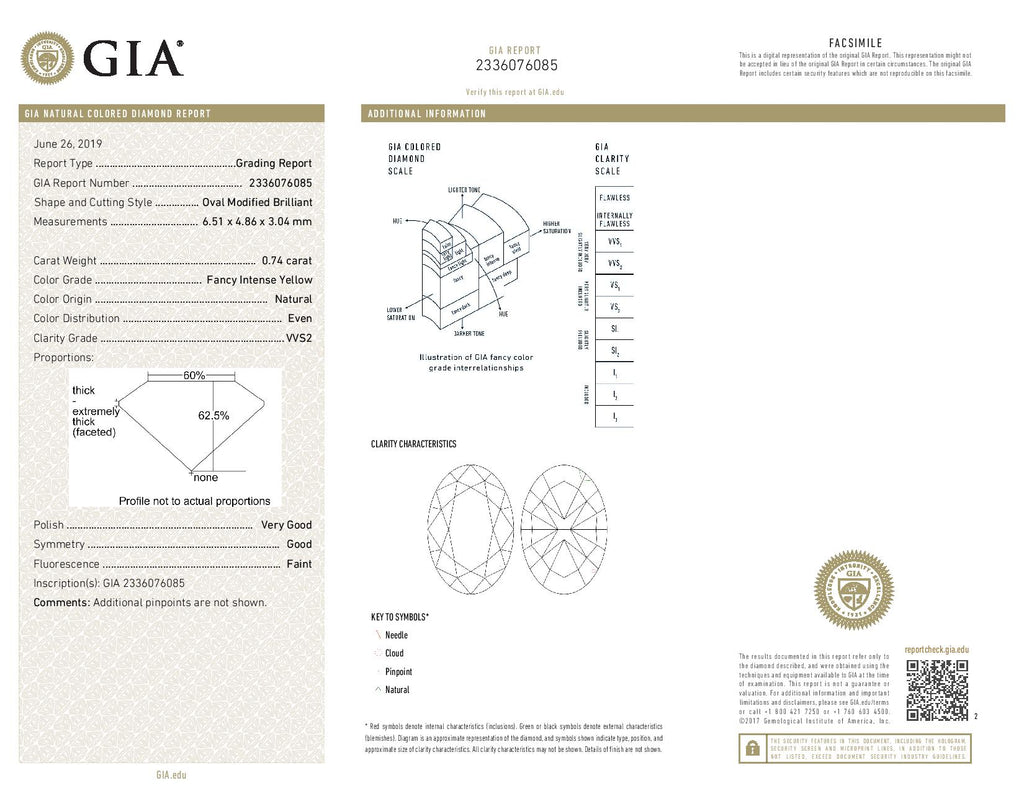 0.74 ct Diamond Oval Cut FIY VVS2 (GIA) 2336076085