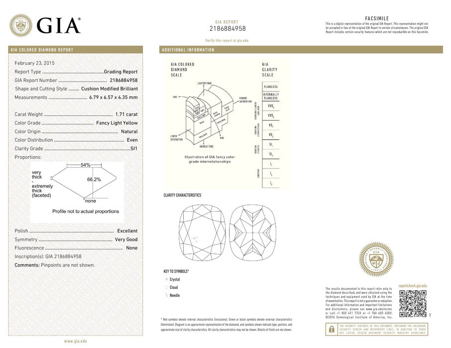 1.71 ct Diamond Cushion Cut FLY SI1 (GIA) 2186884958