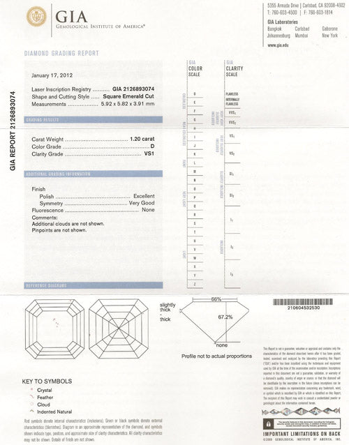 1.2 ct Diamond Asscher Cut D VS1 (GIA) 2126893074