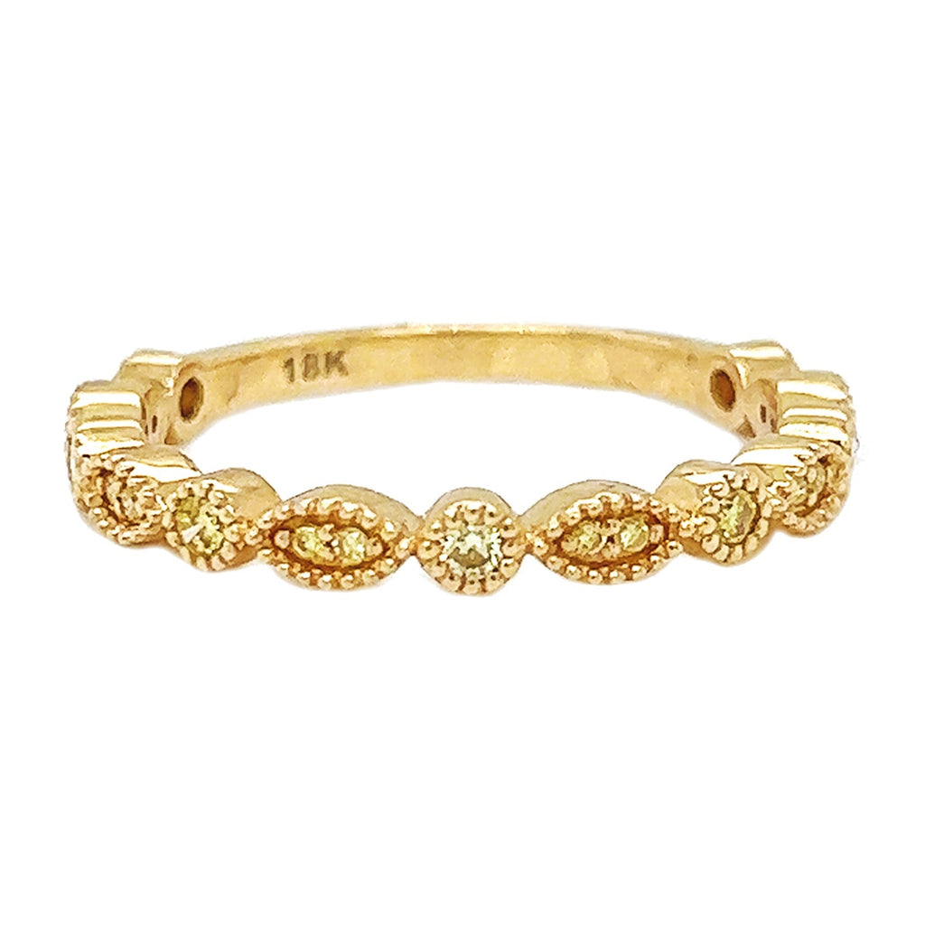 Natural Mined Fancy Yellow Diamond Milgrain Beaded Ring Yellow Gold