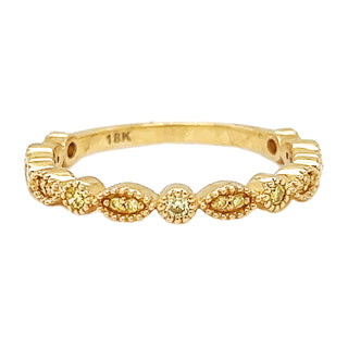 Natural Mined Fancy Yellow Diamond Milgrain Beaded Ring Yellow Gold