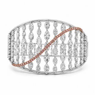 Natural Marquise Cut Diamond with Pink Diamonds Cocktail Bangle 18KT White Gold