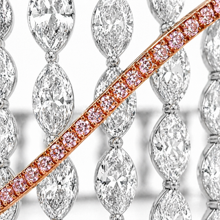 Natural Marquise Cut Diamond with Pink Diamonds Cocktail Bangle 18KT White Gold