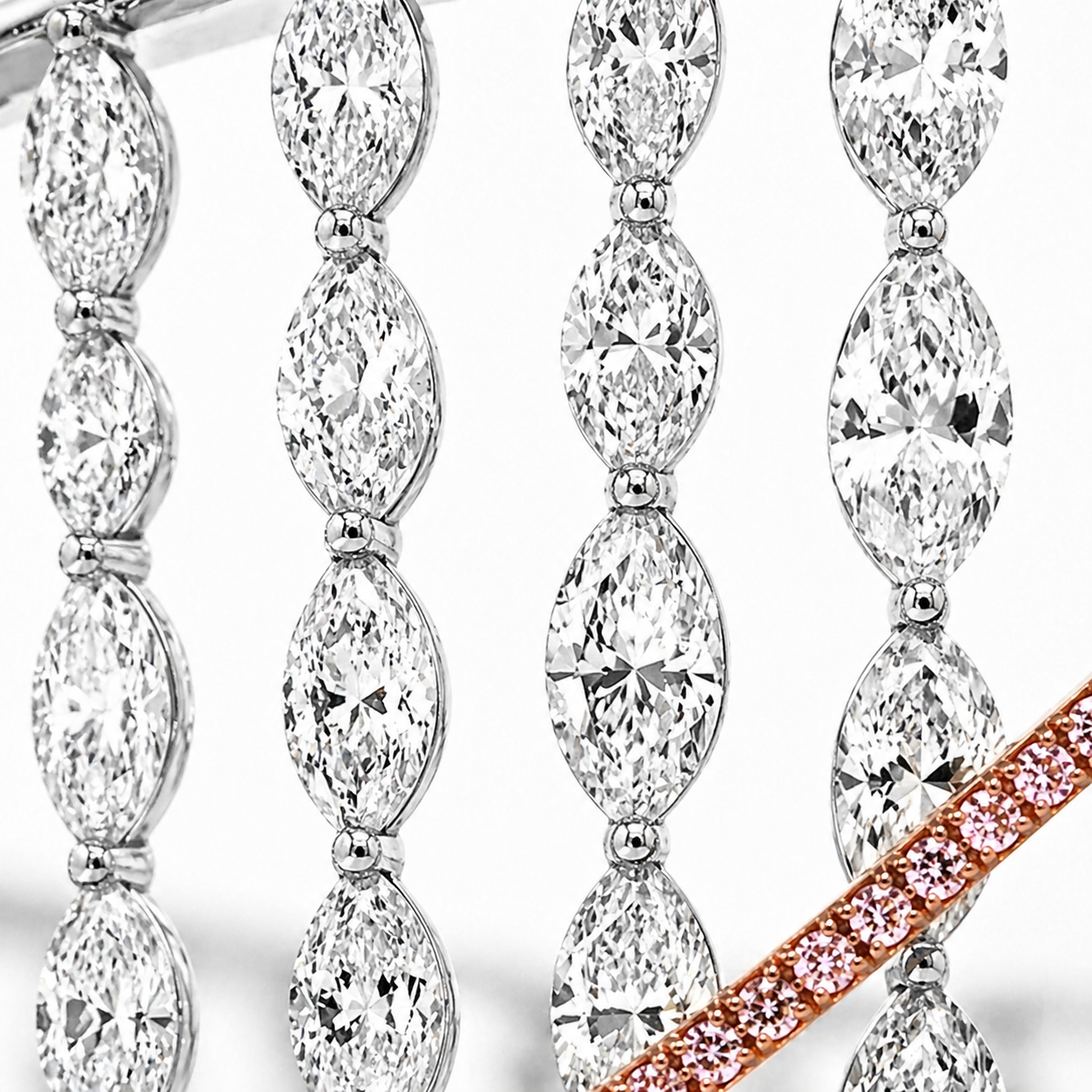 Natural Marquise Cut Diamond with Pink Diamonds Cocktail Bangle 18KT White Gold