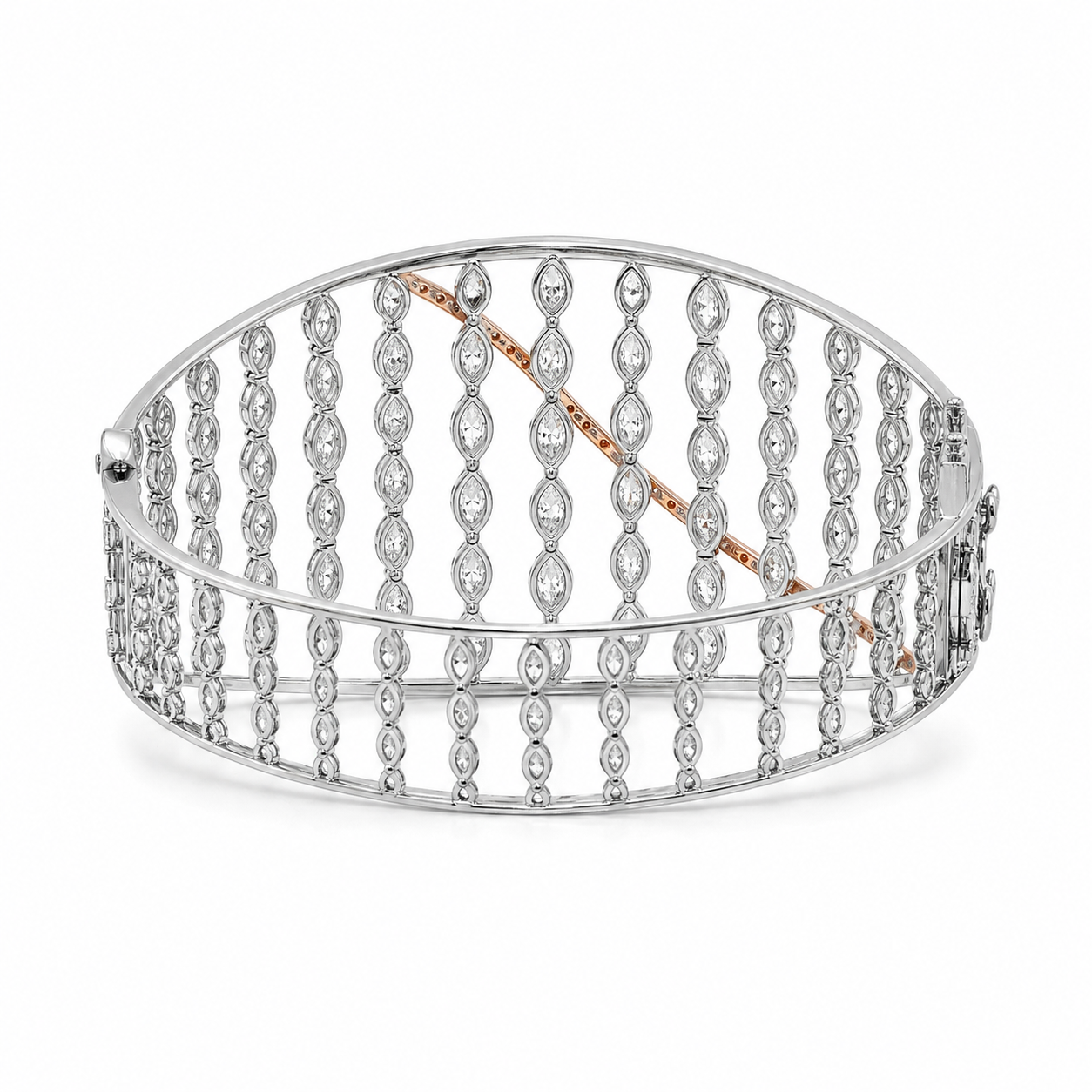 Natural Marquise Cut Diamond with Pink Diamonds Cocktail Bangle 18KT White Gold