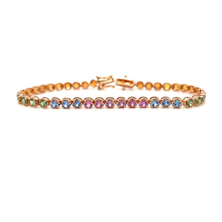 Natural Round Cut Multi-Color Sapphire Rainbow Bracelet, in Rose Gold