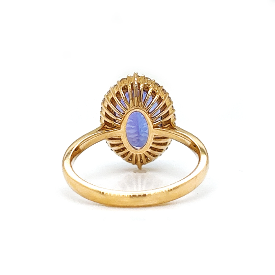 Natural Tanzanite and Diamond Halo Floral Ring, in Yellow Gold