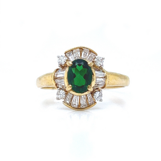 Natural Green Oval Tourmaline and Diamond Ring, in Yellow Gold