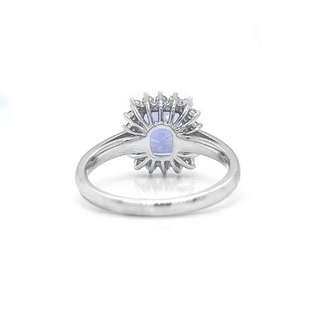 Natural Mined Tanzanite and Diamond Halo Floral White Gold Ring