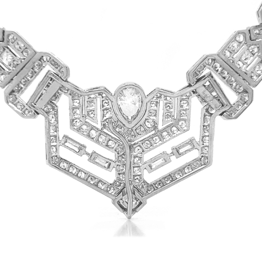 Natural Diamond Cluster Art Deco Cocktail Necklace, in White Gold - Preowned