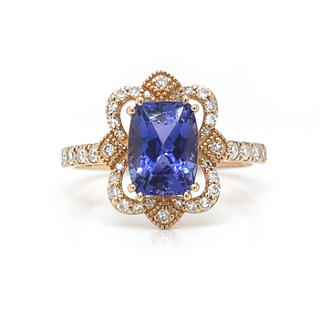 Natural Mined Tanzanite and Diamond Cocktail Ring Yellow Gold