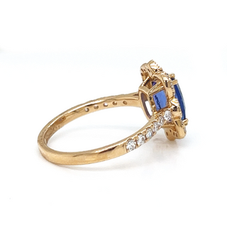 Natural Mined Tanzanite and Diamond Cocktail Ring Yellow Gold