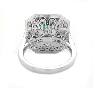 Natural Mined Emerald and Diamond Halo Cocktail Bridal Ring White Gold