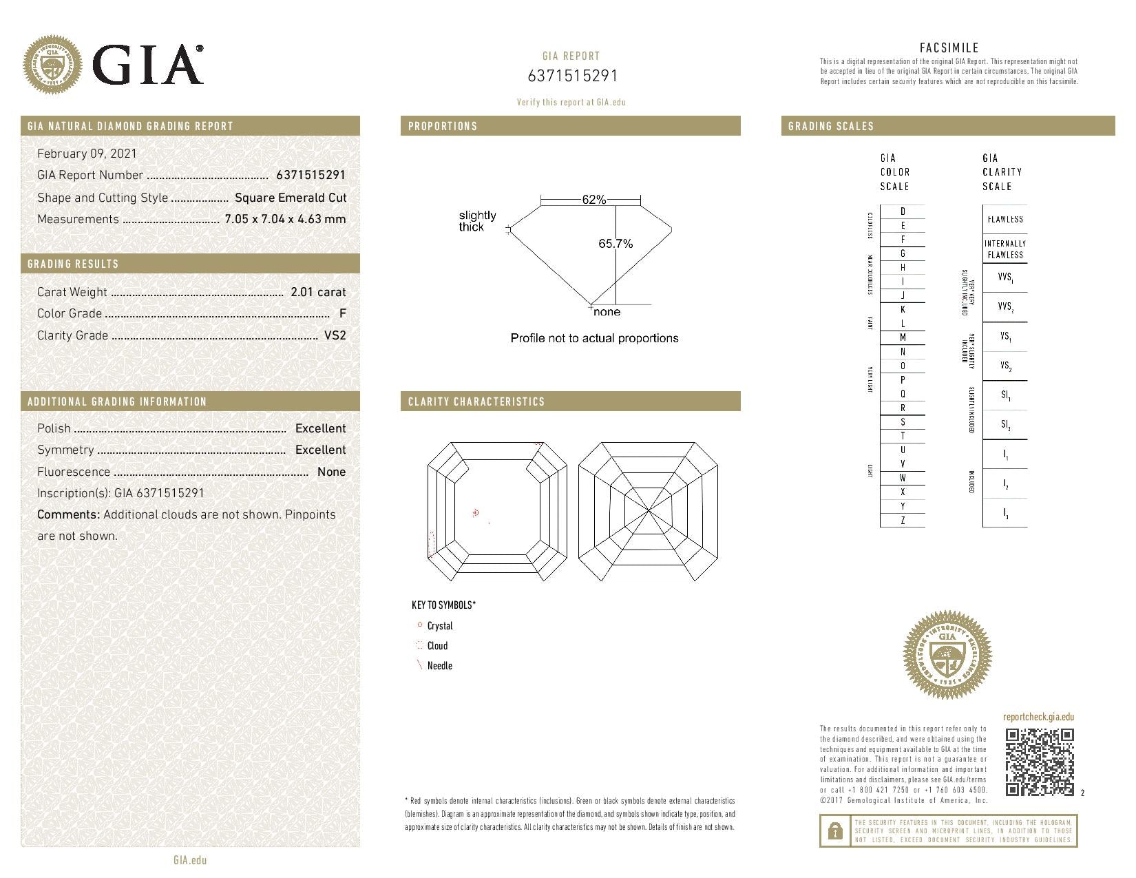 2.01 ct Diamond Asscher Cut F VS2 (GIA) 6371515291