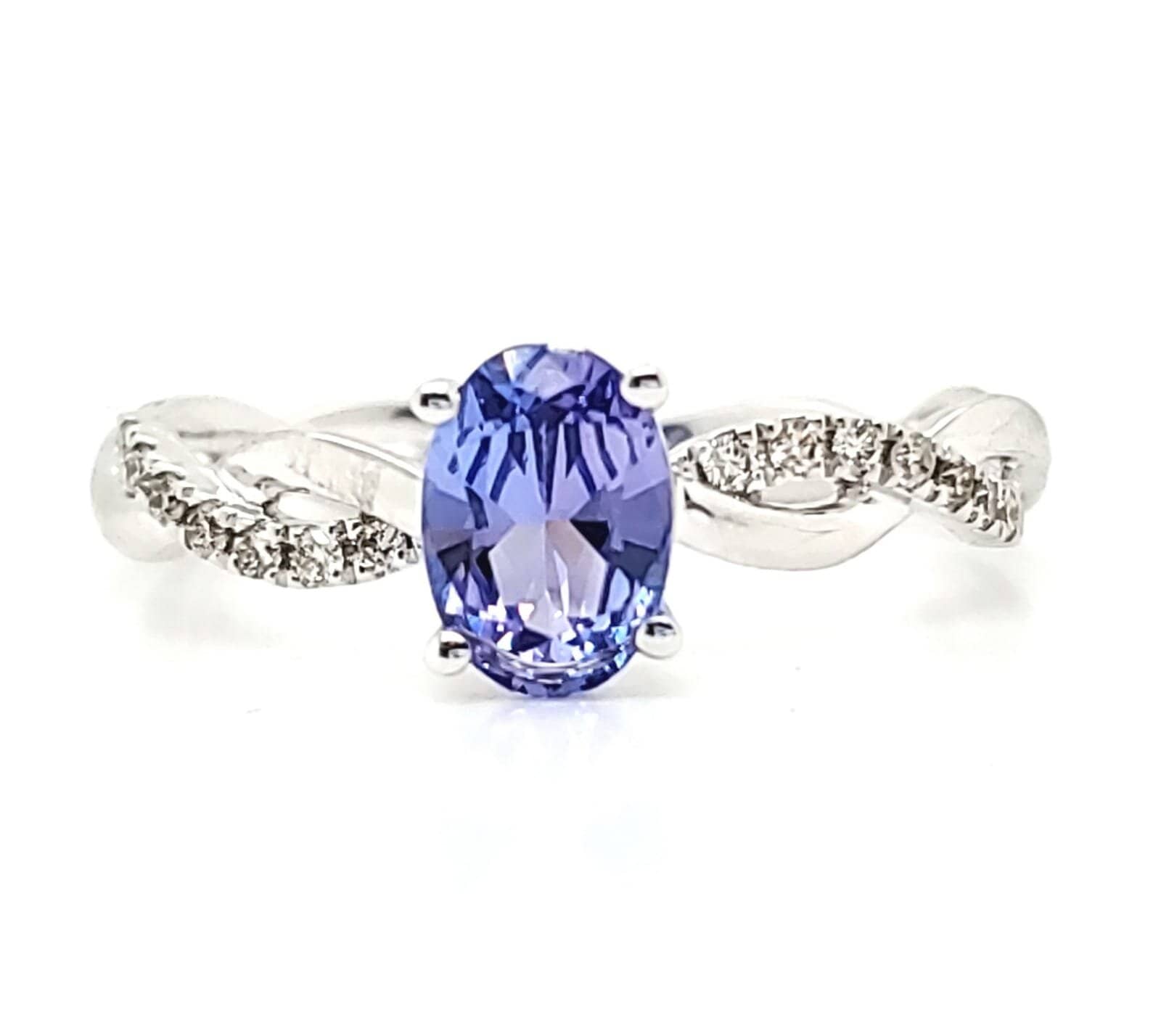 0.84 ct.t.w. Natural Tanzanite and Diamond Bridal Ring, in White Gold