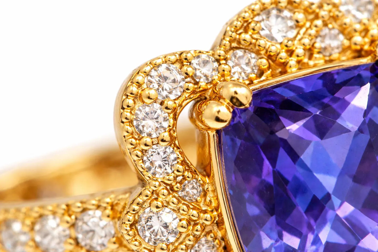 Natural Tanzanite and Diamond Cocktail Ring, in Yellow Gold